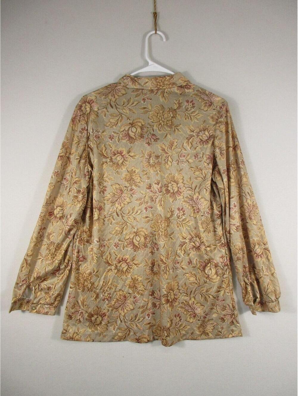 Carol Henry Womens Stretch Floral Blouse Long Sleeve Collared Size 36 Beige - Picture 5 of 6